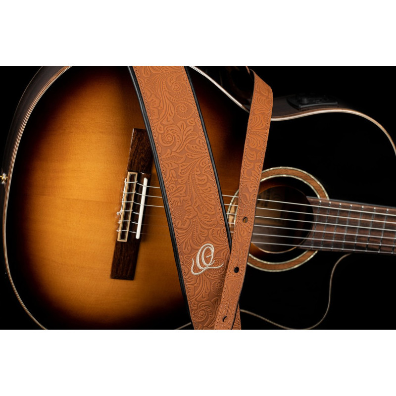 Ortega OSBY-4 Genuine-Leather Guitar-Strap - Byzantine Bourbon
