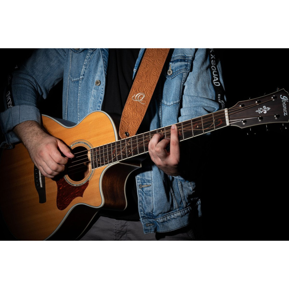 Ortega OSBY-4 Genuine-Leather Guitar-Strap - Byzantine Bourbon