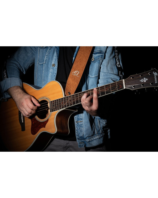 Ortega OSBY-4 Genuine-Leather Guitar-Strap - Byzantine Bourbon