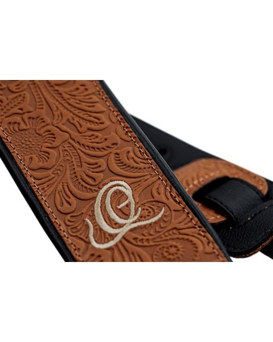 Ortega OSBY-4 Genuine-Leather Guitar-Strap - Byzantine Bourbon