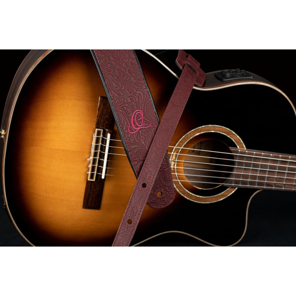 Ortega OSBY-5 Genuine-Leather Guitar-Strap - Byzantine Bordeaux