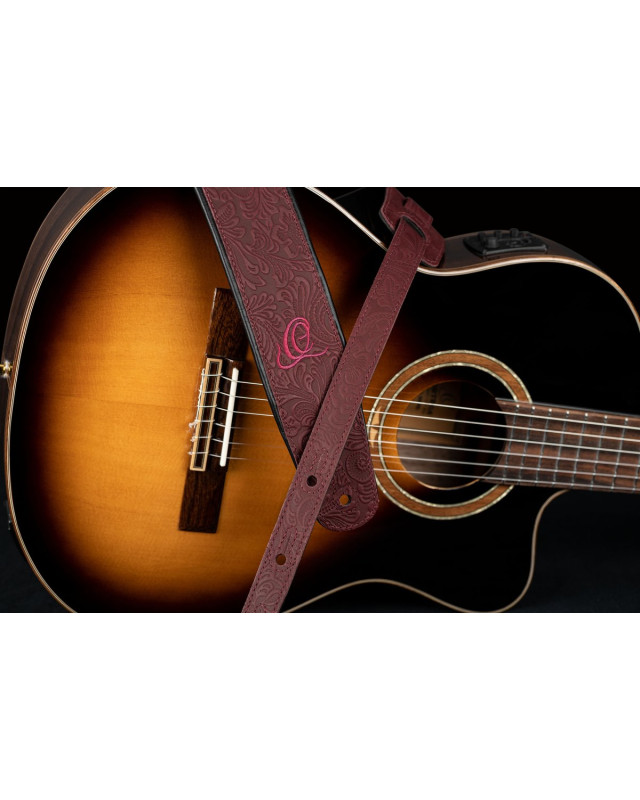 Ortega OSBY-5 Genuine-Leather Guitar-Strap - Byzantine Bordeaux