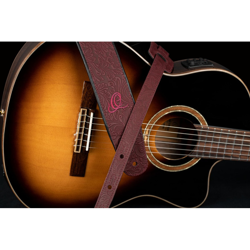 Ortega OSBY-5 Genuine-Leather Guitar-Strap - Byzantine Bordeaux