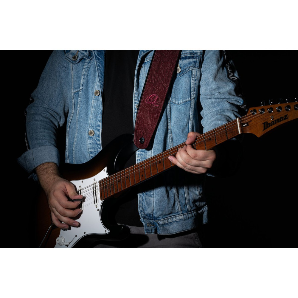 Ortega OSBY-5 Genuine-Leather Guitar-Strap - Byzantine Bordeaux