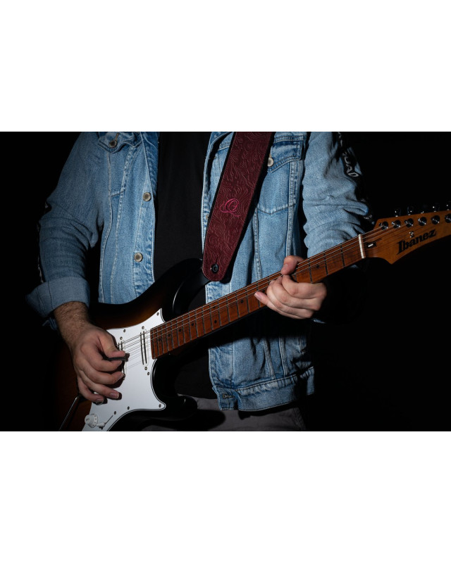 Ortega OSBY-5 Genuine-Leather Guitar-Strap - Byzantine Bordeaux