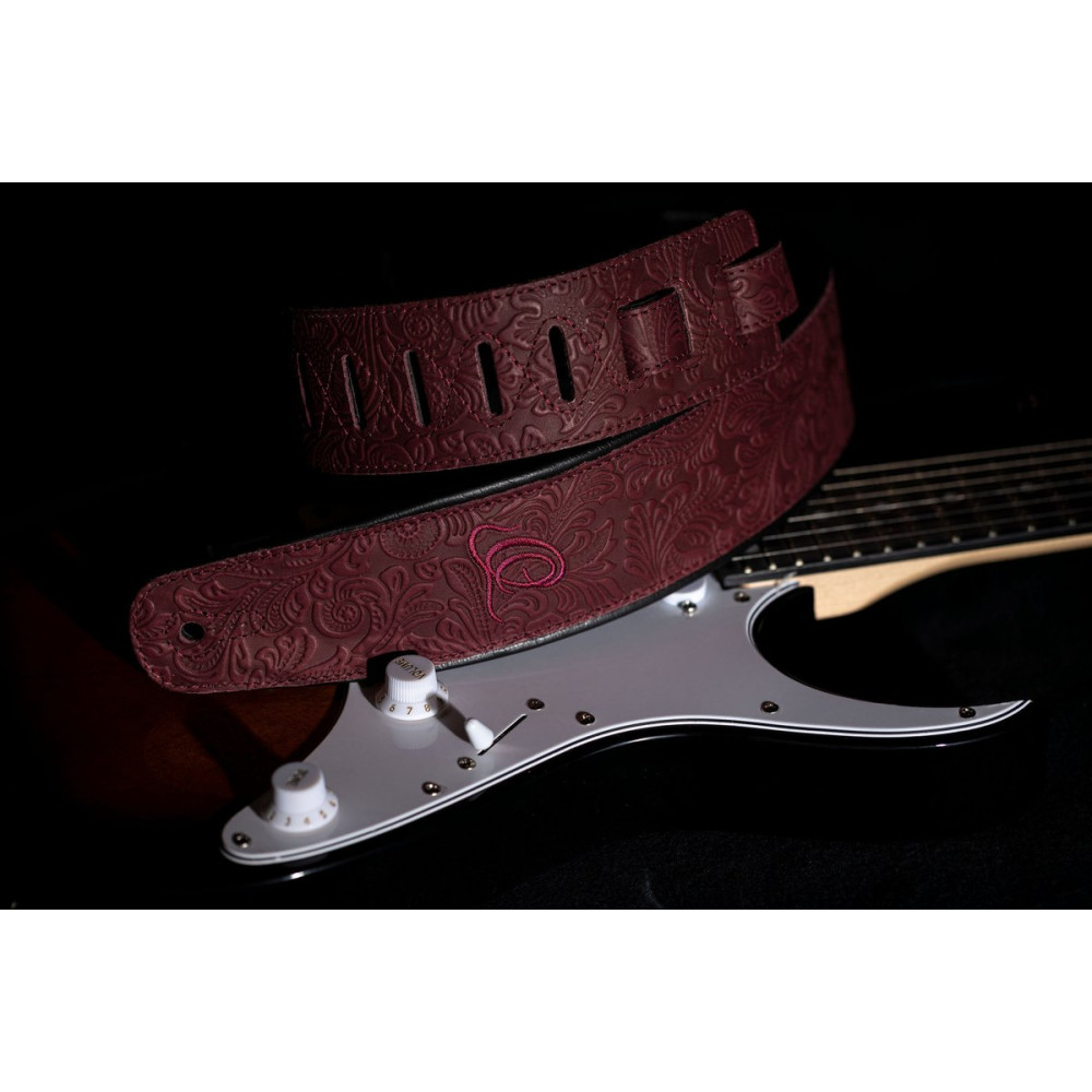 Ortega OSBY-5 Genuine-Leather Guitar-Strap - Byzantine Bordeaux