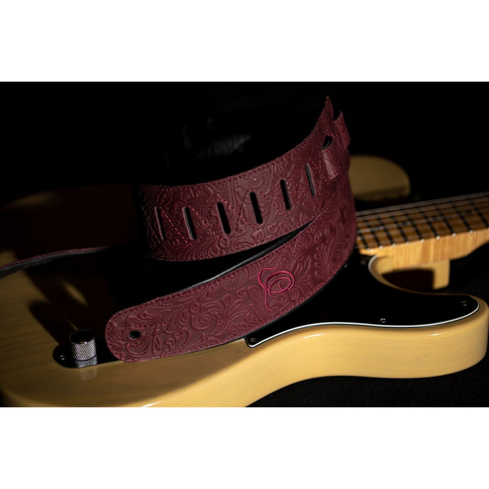 Ortega OSBY-5 Genuine-Leather Guitar-Strap - Byzantine Bordeaux