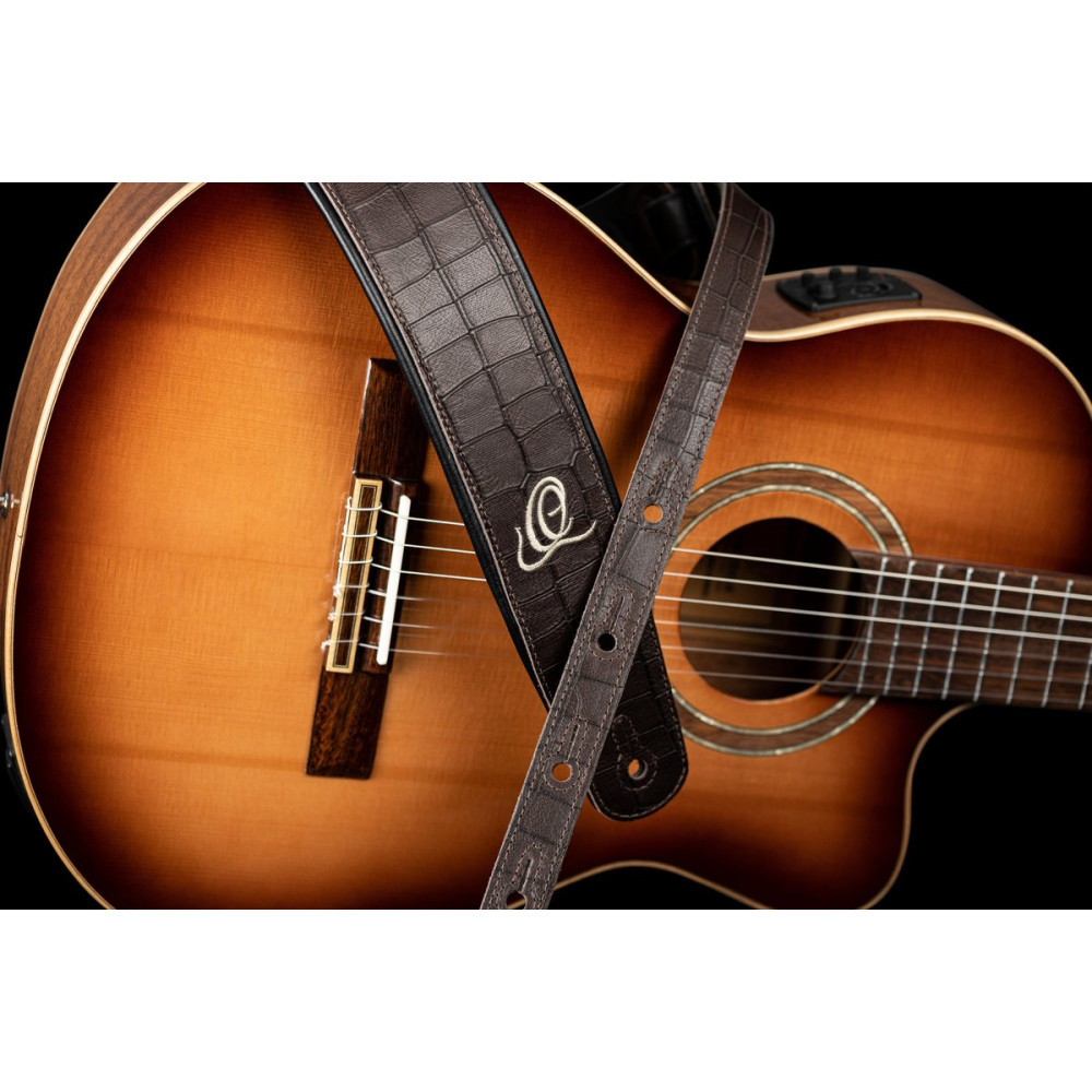 Ortega OSCU-1 Genuine-Leather Guitar-Strap - Dark Brown Croco