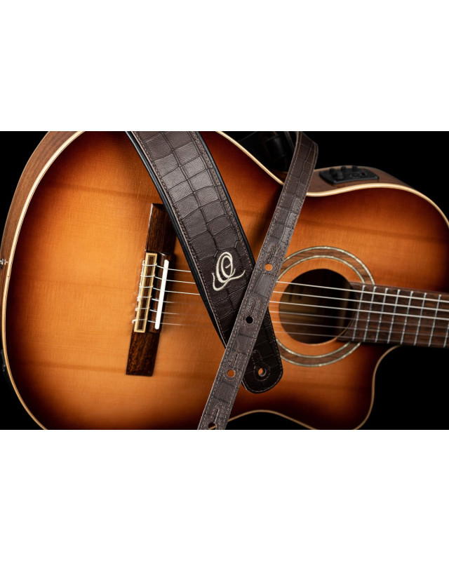 Ortega OSCU-1 Genuine-Leather Guitar-Strap - Dark Brown Croco