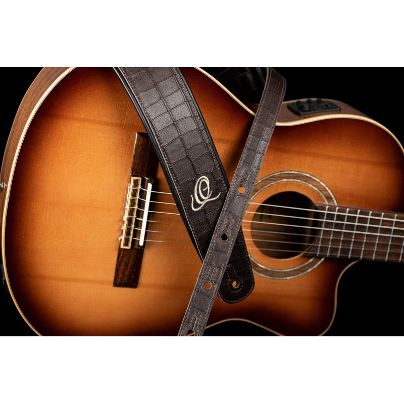 Ortega OSCU-1 Genuine-Leather Guitar-Strap - Dark Brown Croco