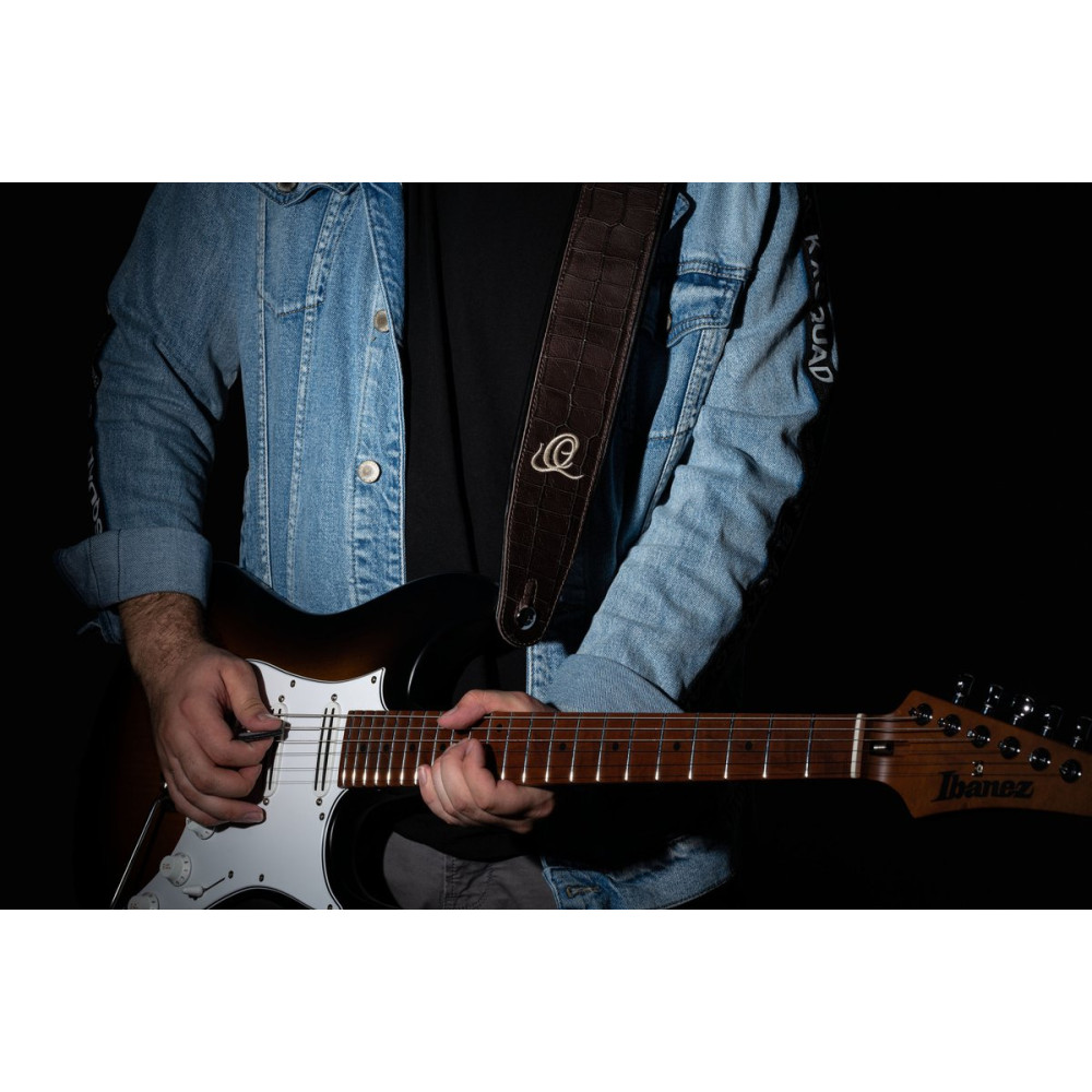 Ortega OSCU-1 Genuine-Leather Guitar-Strap - Dark Brown Croco