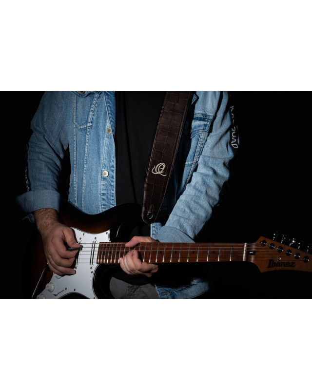 Ortega OSCU-1 Genuine-Leather Guitar-Strap - Dark Brown Croco