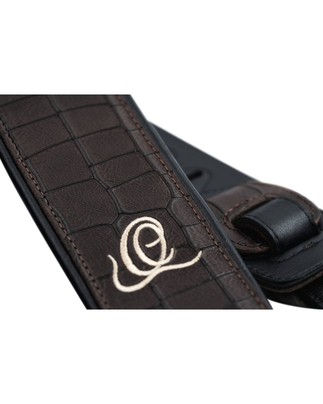 Ortega OSCU-1 Genuine-Leather Guitar-Strap - Dark Brown Croco