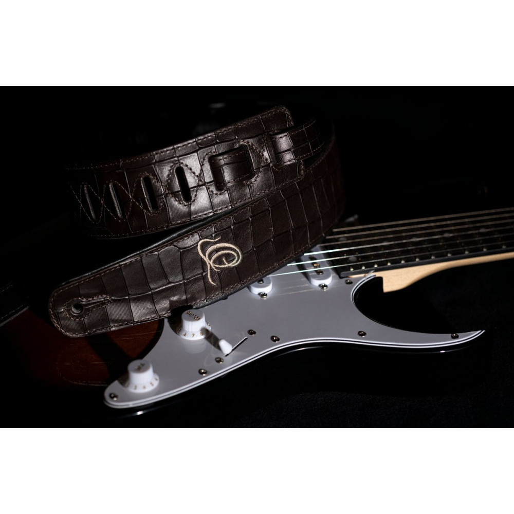 Ortega OSCU-1 Genuine-Leather Guitar-Strap - Dark Brown Croco