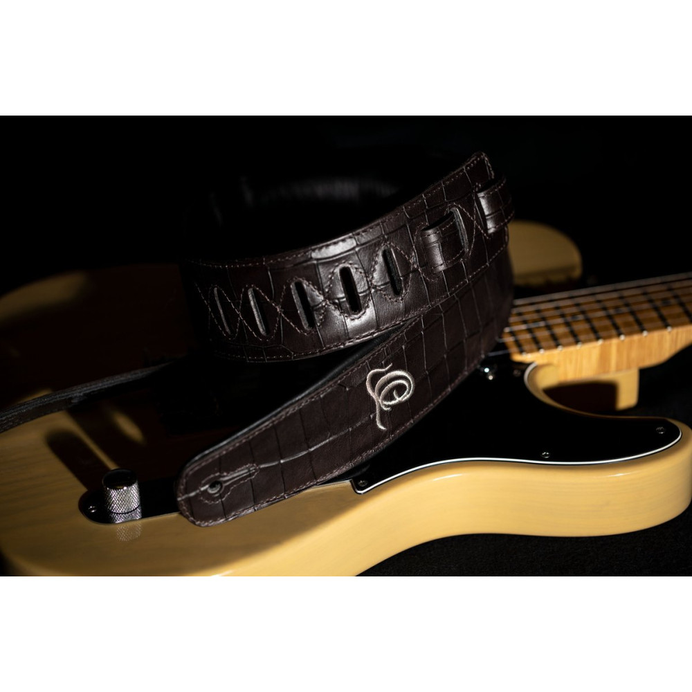 Ortega OSCU-1 Genuine-Leather Guitar-Strap - Dark Brown Croco