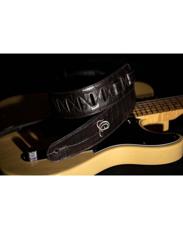 Ortega OSCU-1 Genuine-Leather Guitar-Strap - Dark Brown Croco