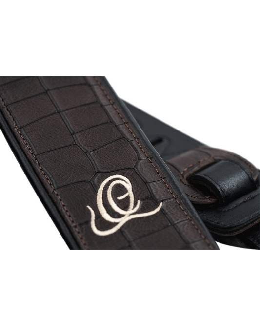 Ortega OSCU-1 Genuine-Leather Guitar-Strap - Dark Brown Croco