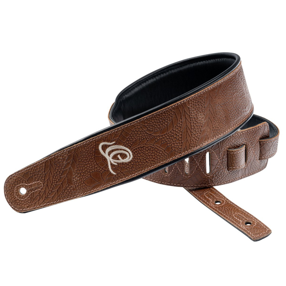 Ortega OSCU-2 Genuine-Leather Guitar-Strap - Natural Brown Flora
