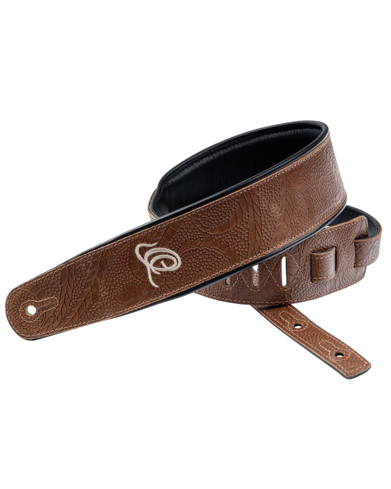 Ortega OSCU-2 Genuine-Leather Guitar-Strap - Natural Brown Flora