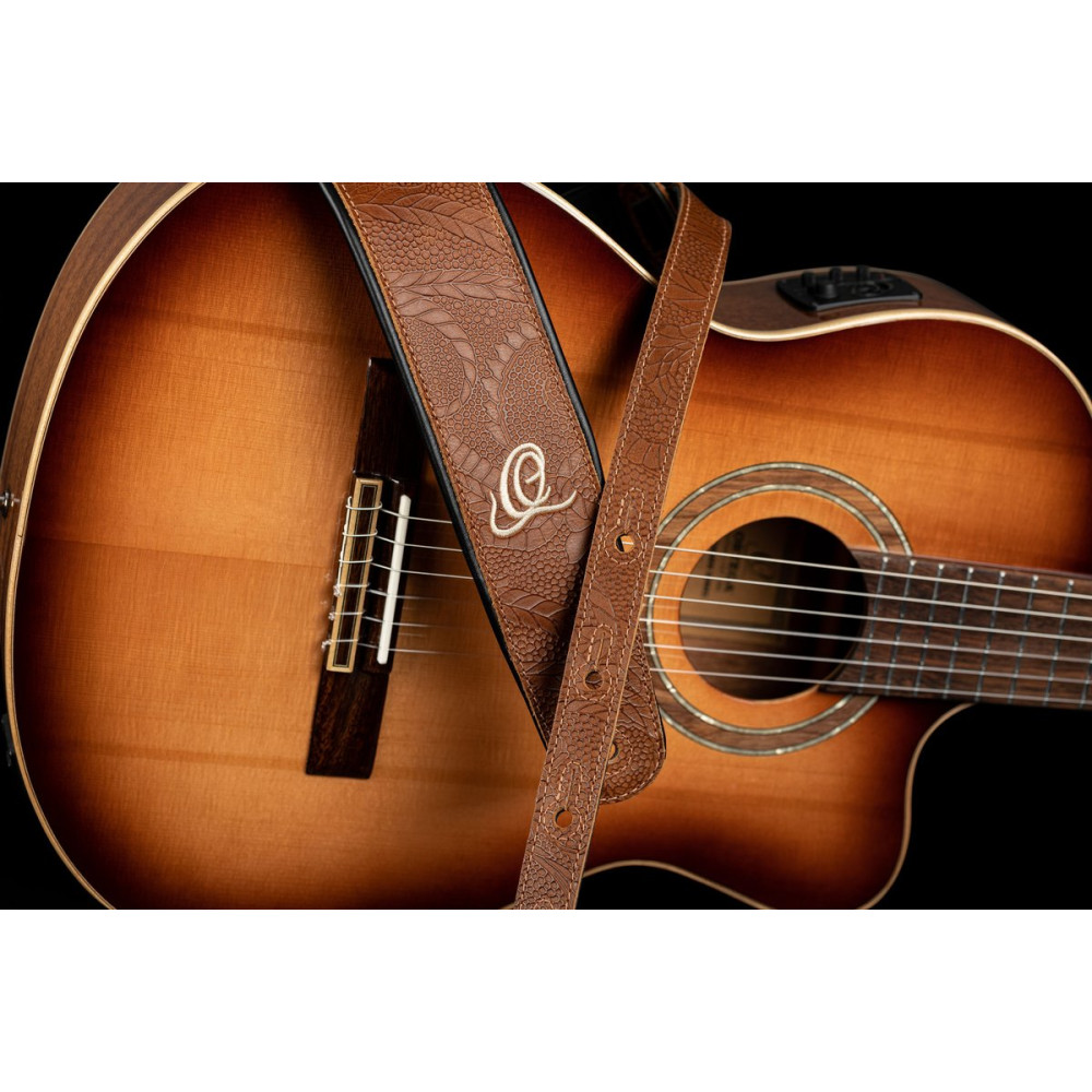 Ortega OSCU-2 Genuine-Leather Guitar-Strap - Natural Brown Flora