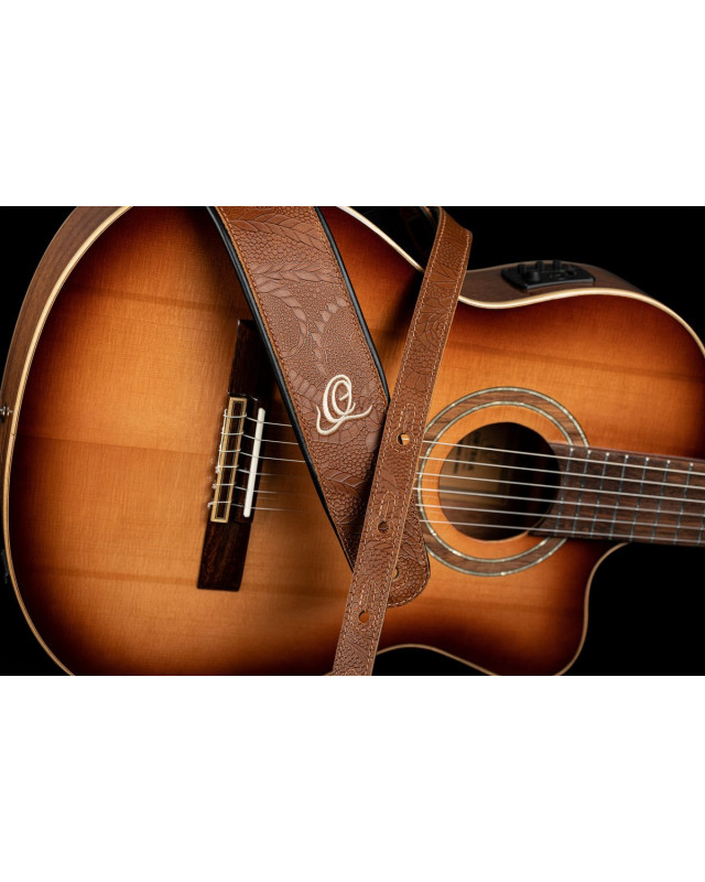 Ortega OSCU-2 Genuine-Leather Guitar-Strap - Natural Brown Flora