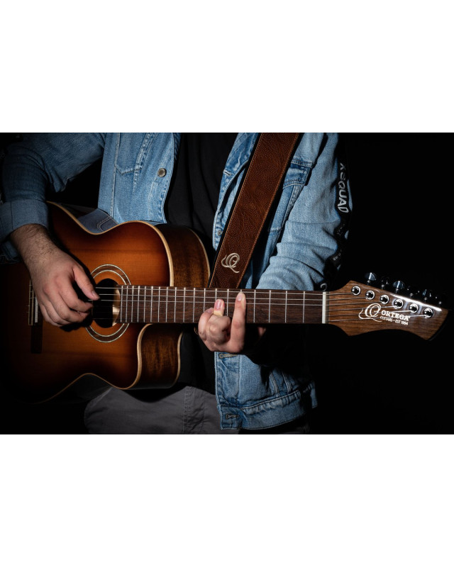 Ortega OSCU-2 Genuine-Leather Guitar-Strap - Natural Brown Flora