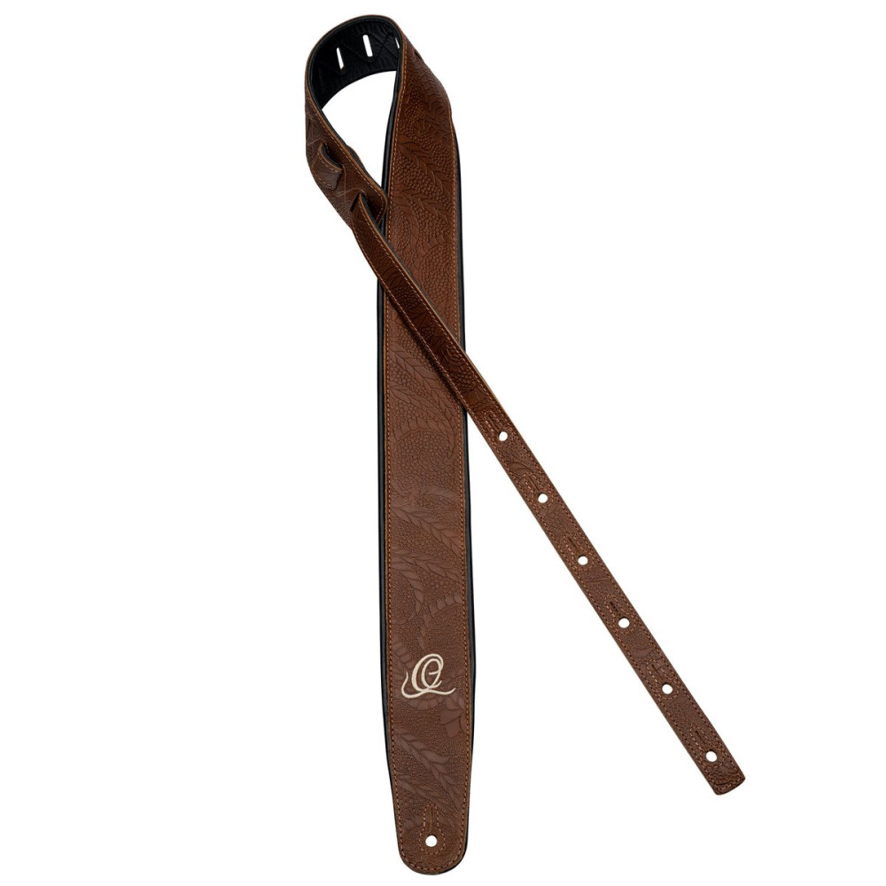 Ortega OSCU-2 Genuine-Leather Guitar-Strap - Natural Brown Flora