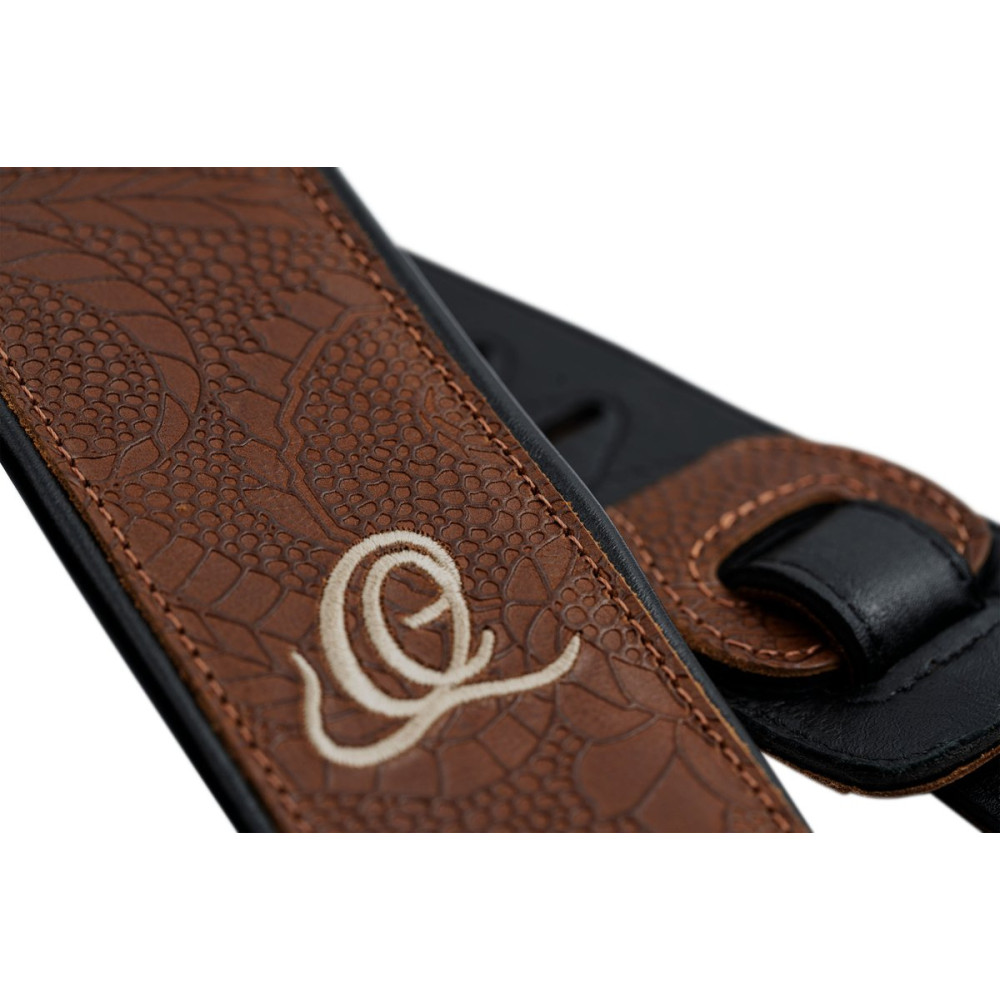 Ortega OSCU-2 Genuine-Leather Guitar-Strap - Natural Brown Flora