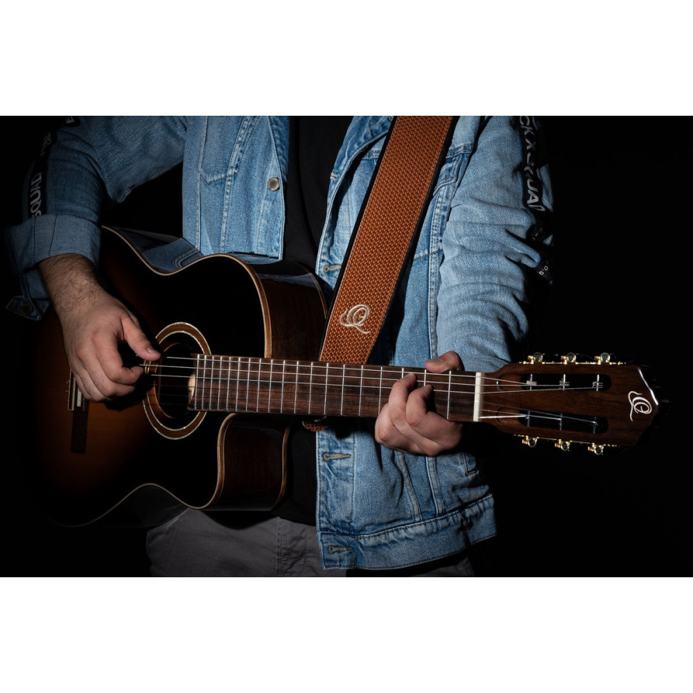 Ortega OSCU-5 Genuine-Leather Guitar-Strap - Tan Braid