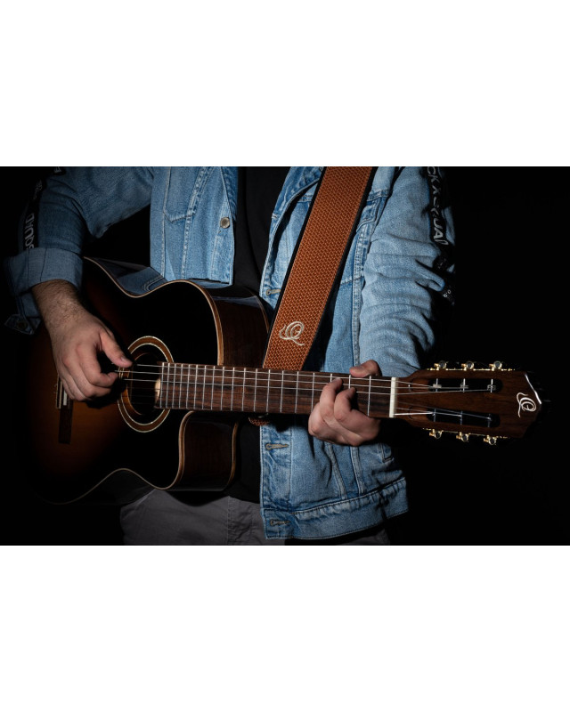 Ortega OSCU-5 Genuine-Leather Guitar-Strap - Tan Braid