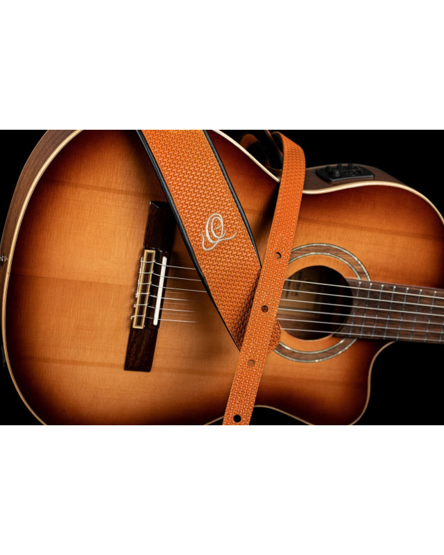 Ortega OSCU-6 Genuine-Leather Guitar-Strap - Orange Braid