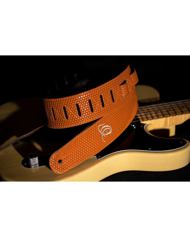 Ortega OSCU-6 Genuine-Leather Guitar-Strap - Orange Braid
