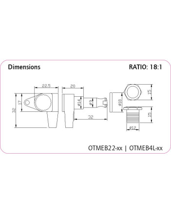 Ortega OTMEB22-CR 2+2 Bass Tuning Machines - Chrome
