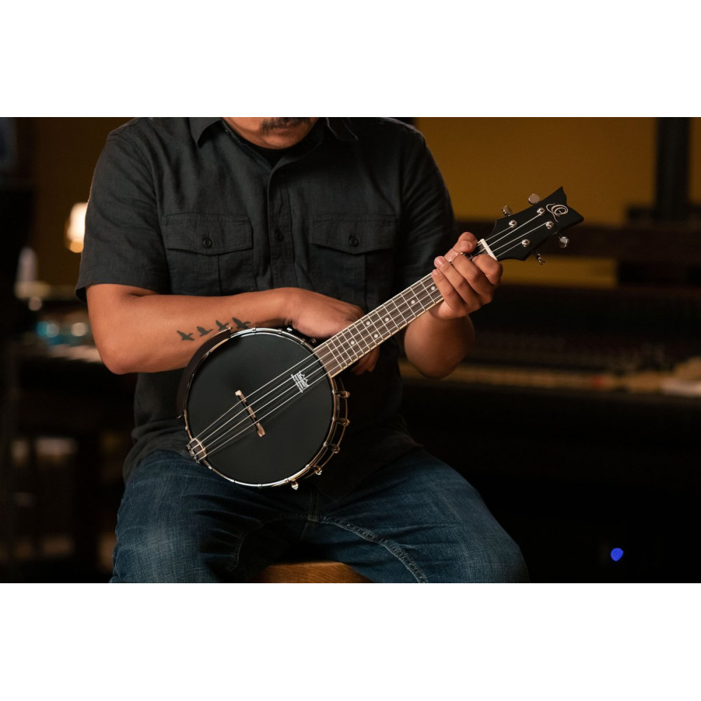 Ortega OUBJ100-SBK Banjolele Series Concert Ukulele 4 String - Maple Black + Bag