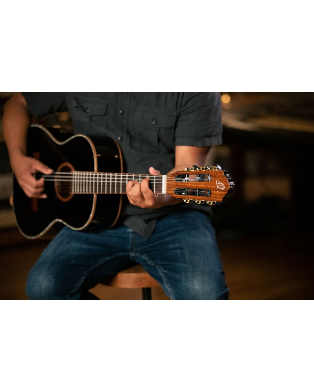 Ortega R221BK-7/8 Family Series 7/8 Classical Guitar 6 String - Spruce / Mahogany Black + Gig Bag