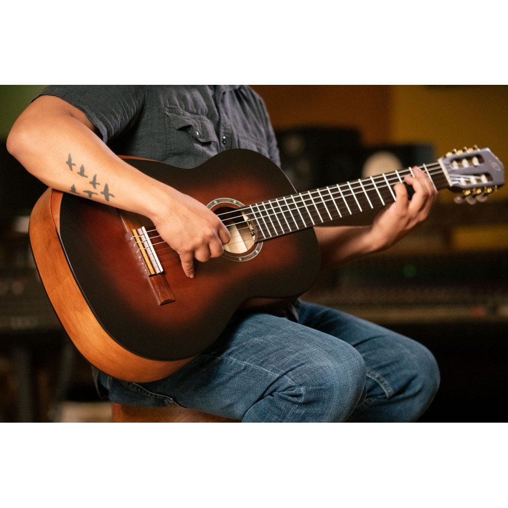 Ortega R55DLX-BFT Student Series Pro DeLuxe 4/4 Classical Guitar 6 String - Solid Spruce / Catalpa Bourbon Fade