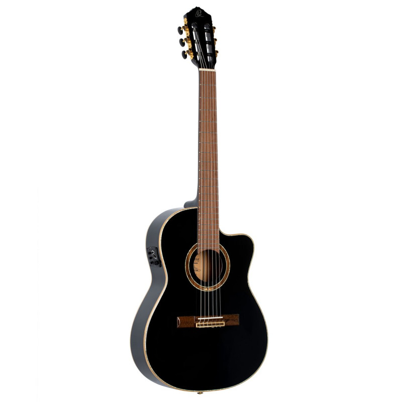 Ortega RCE138-T4BK Performer Series 4/4 Thinline Classical Guitar 6-String - Black + Gig Bag