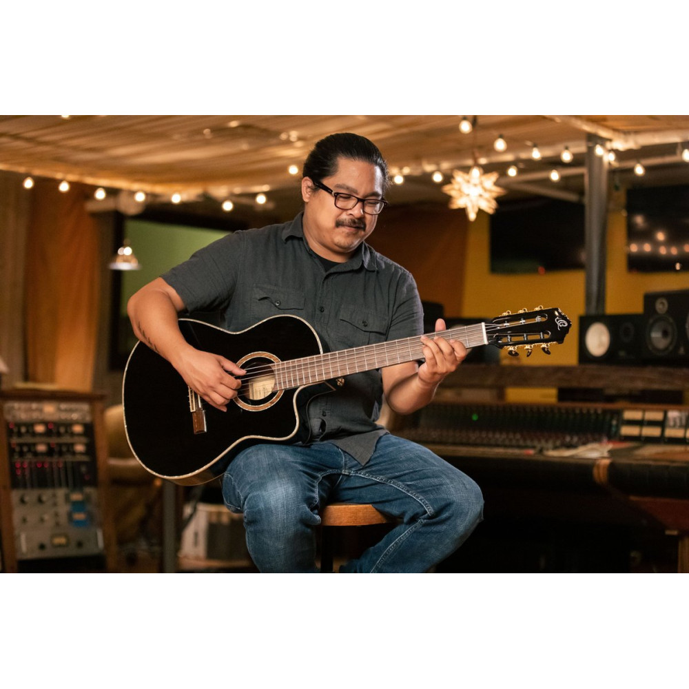 Ortega RCE138-T4BK Performer Series 4/4 Thinline Classical Guitar 6-String - Black + Gig Bag