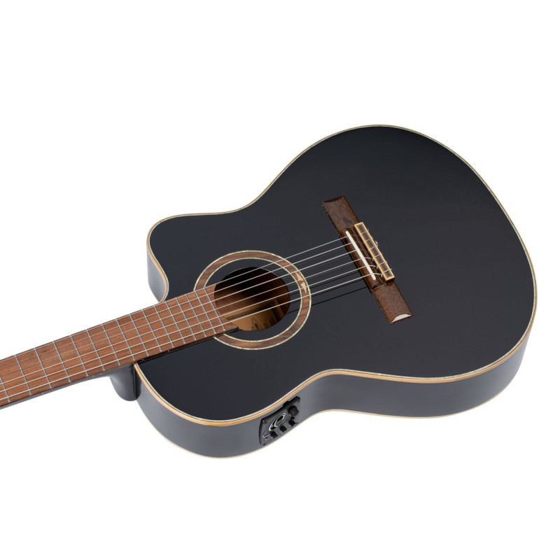 Ortega RCE138-T4BK Performer Series 4/4 Thinline Classical Guitar 6-String - Black + Gig Bag