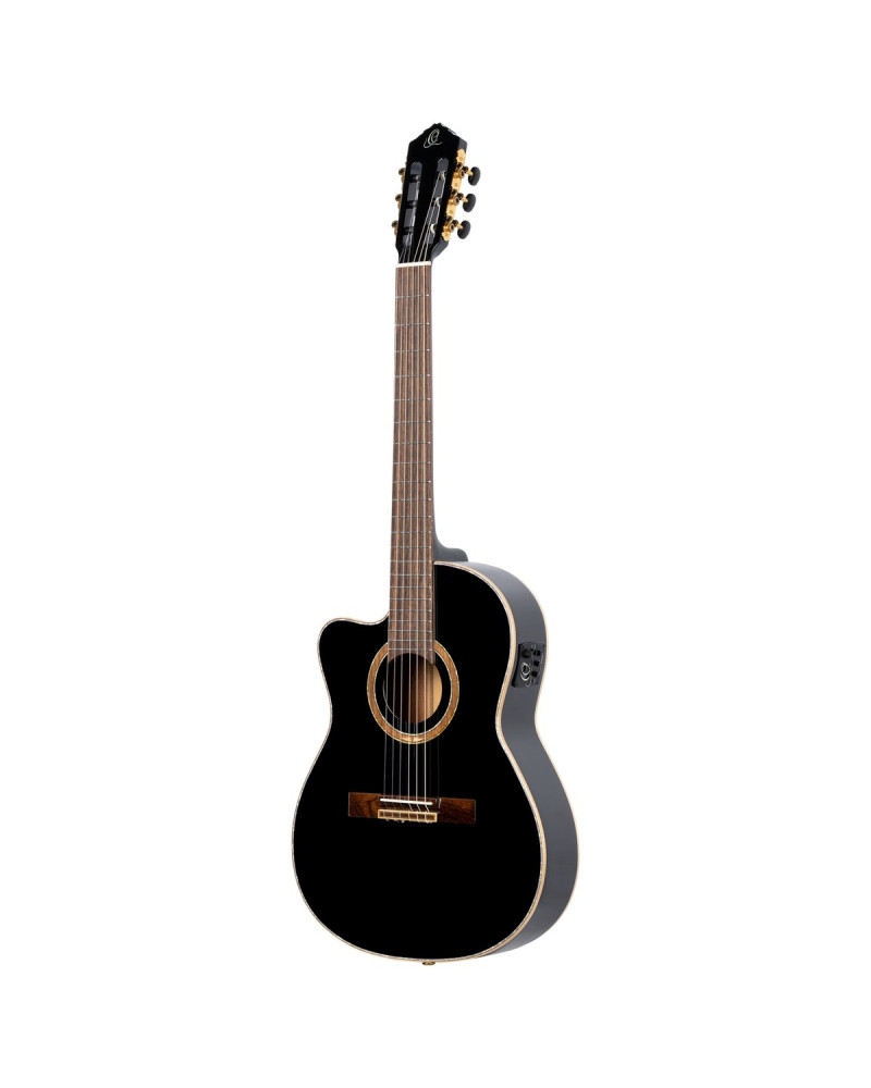 Ortega RCE138-T4BK-L Performer Series 4/4 Thinline Classical Guitar 6-String Lefty - Black + Gig Bag
