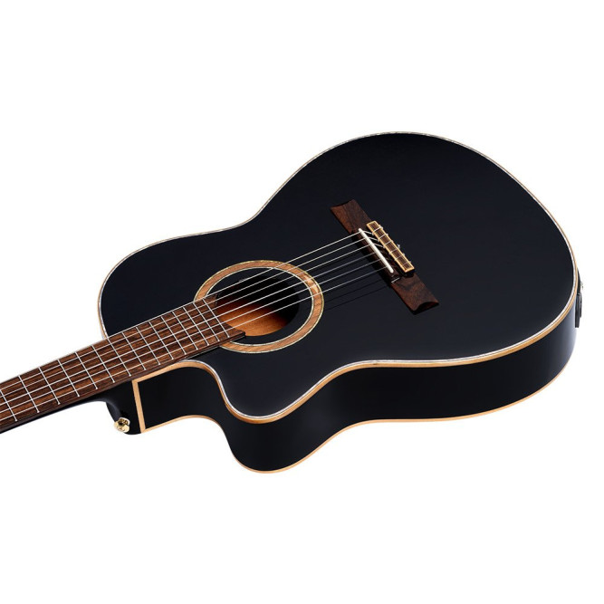 Ortega RCE138-T4BK-L Performer Series 4/4 Thinline Classical Guitar 6-String Lefty - Black + Gig Bag