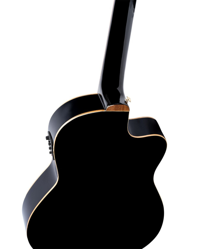 Ortega RCE138-T4BK-L Performer Series 4/4 Thinline Classical Guitar 6-String Lefty - Black + Gig Bag