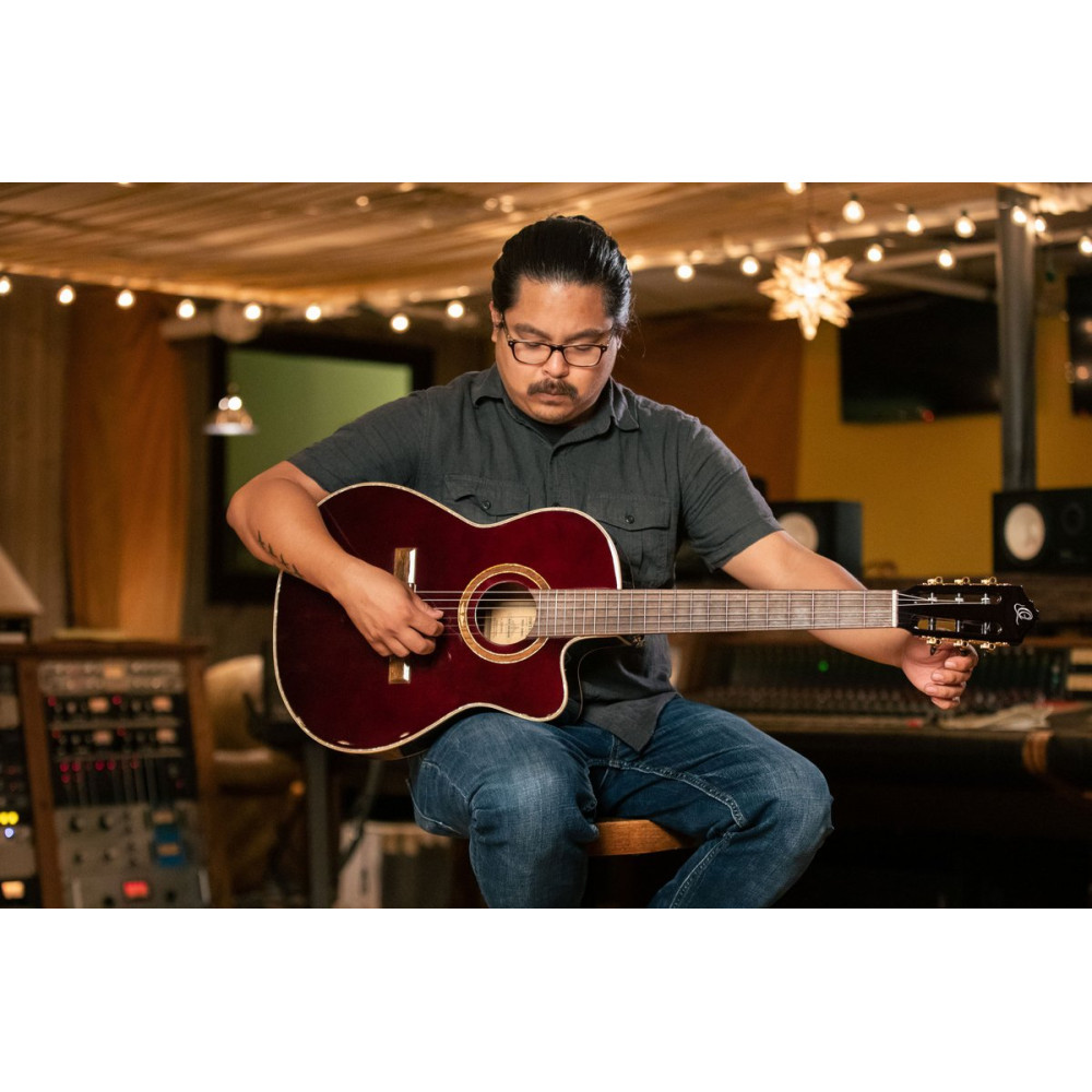 Ortega RCE138-T4STR Performer Series 4/4 Thinline Classical Guitar 6-String - Stained Red + Gig Bag