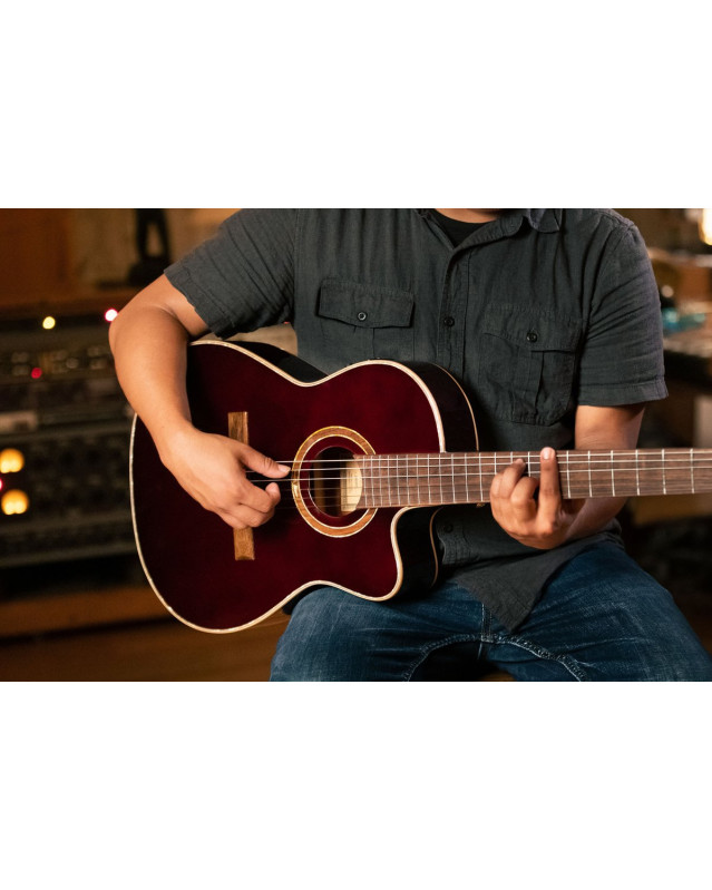Ortega RCE138-T4STR Performer Series 4/4 Thinline Classical Guitar 6-String - Stained Red + Gig Bag