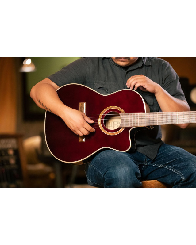 Ortega RCE138-T4STR Performer Series 4/4 Thinline Classical Guitar 6-String - Stained Red + Gig Bag