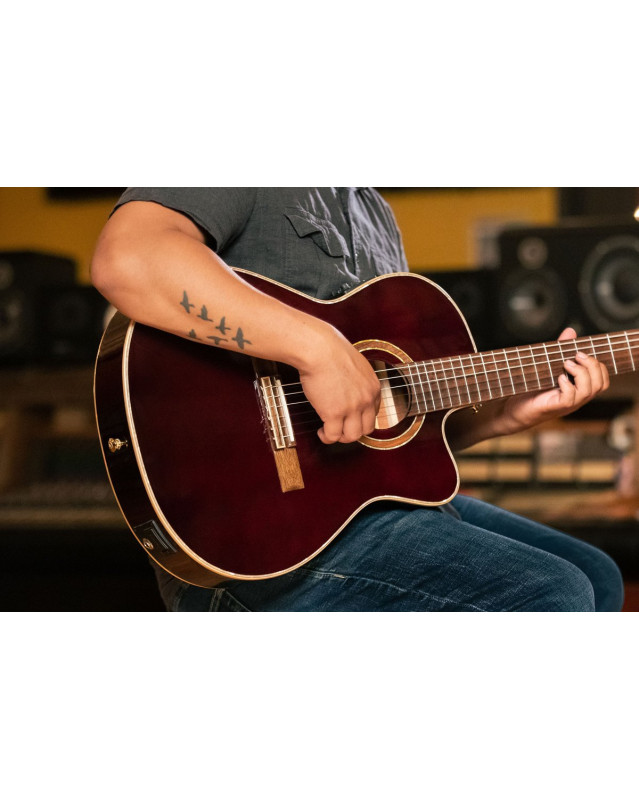 Ortega RCE138-T4STR Performer Series 4/4 Thinline Classical Guitar 6-String - Stained Red + Gig Bag