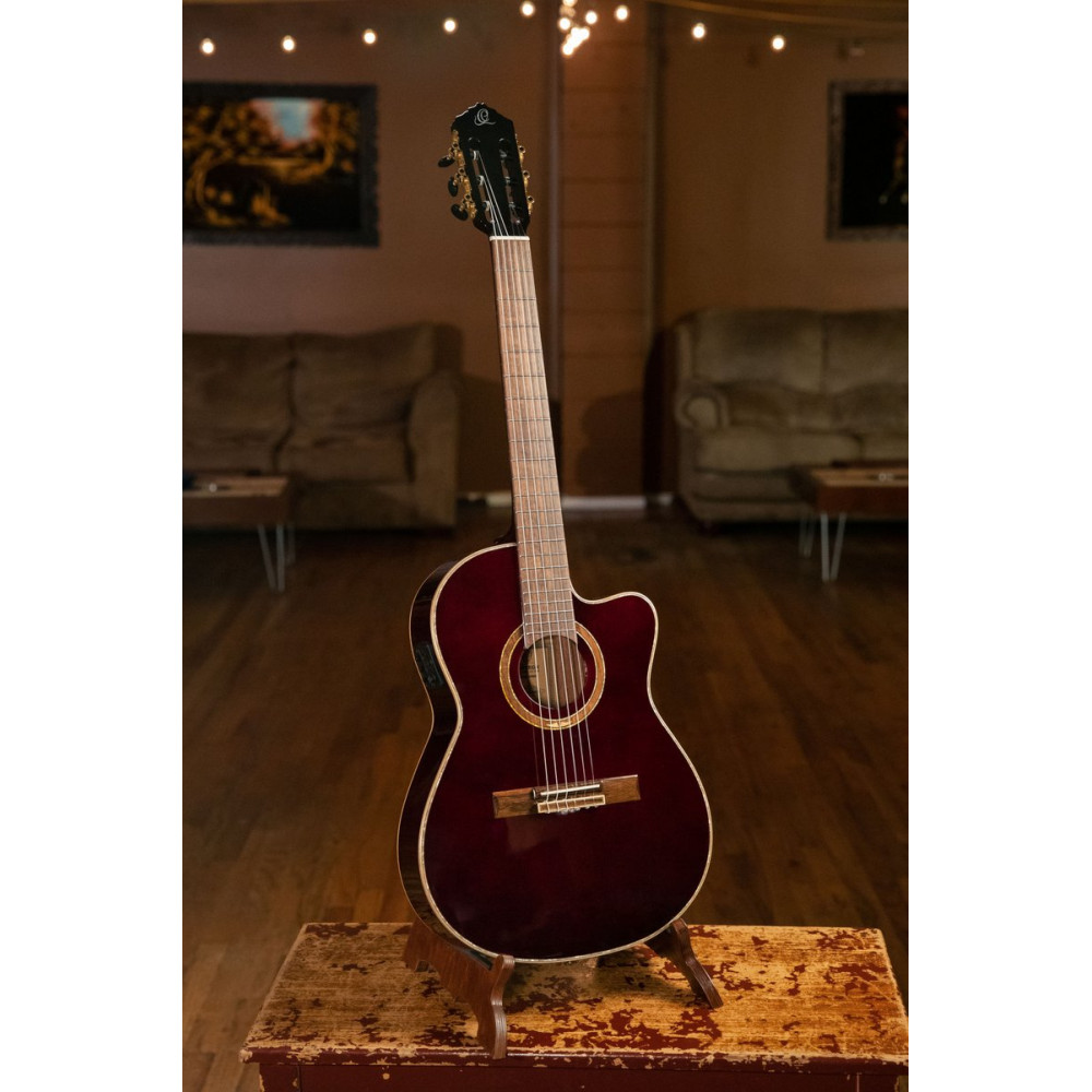 Ortega RCE138-T4STR Performer Series 4/4 Thinline Classical Guitar 6-String - Stained Red + Gig Bag