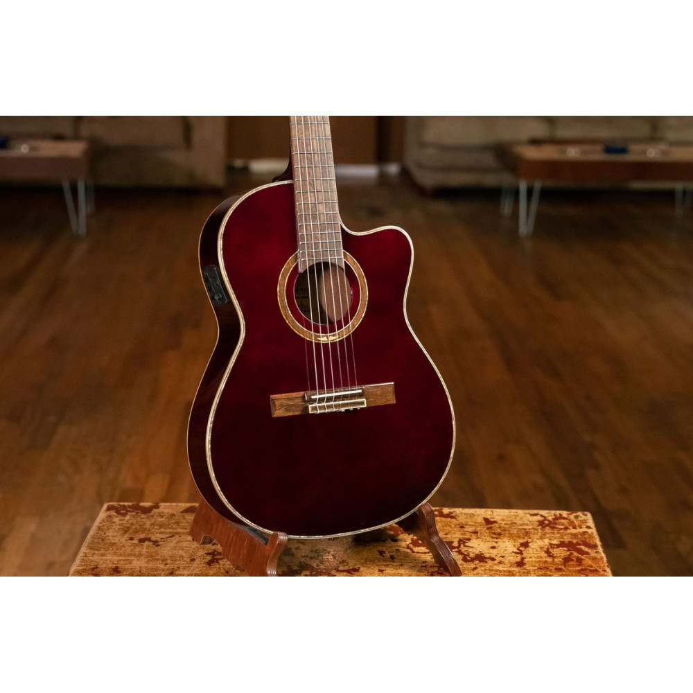 Ortega RCE138-T4STR Performer Series 4/4 Thinline Classical Guitar 6-String - Stained Red + Gig Bag