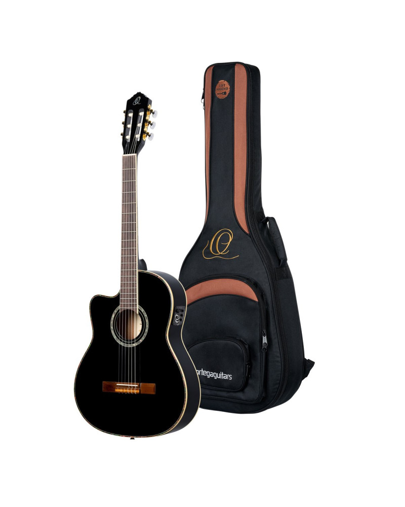 Ortega RCE145LBK Family Series Pro 4/4 Classical Guitar 6 String Lefty - Solid Spruce / Mahogany Black + Bag