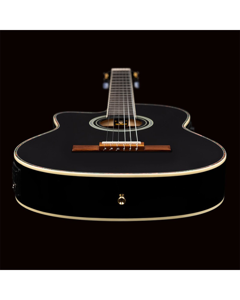 Ortega RCE145LBK Family Series Pro 4/4 Classical Guitar 6 String Lefty - Solid Spruce / Mahogany Black + Bag